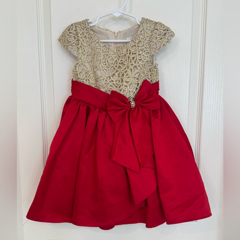 Elegant Red and Gold Kids Holiday Dress
